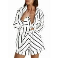 thumbnail image 1 of Womens Striped 2 Piece Outfits Button Down Shirts and Shorts Lounge Matching Sets White XL, 1 of 4