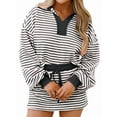 thumbnail image 1 of Womens Striped 2 Piece Outfits Casual Sweatshirt Skirt Set Long Sleeve Matching Lounge Sets, 1 of 9