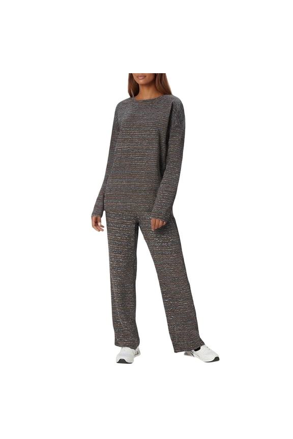 Womens Striped 2 Piece Outfits Crewneck Long Sleeve Pullover Tops Straight Pants Casual Lounge Set Travel Tracksuit