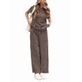 thumbnail image 1 of Womens Striped 2 Piece Set Short Sleeve T Shirts Wide Leg Pants Matching Lounge Sets with Pockets Brown M, 1 of 7