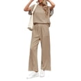 thumbnail image 1 of Womens Striped 2 Piece Set Short Sleeve T Shirts Wide Leg Pants Matching Lounge Sets with Pockets Dark Brown S, 1 of 8