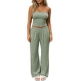 thumbnail image 1 of Womens Striped 2 Piece Sets Summer Strapless Crop Tube Tops Wide Leg Pants Matching Lounge Set Vacation Outfits Green L(L), 1 of 6