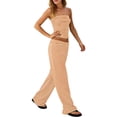 thumbnail image 1 of Womens Striped 2 Piece Sets Summer Strapless Crop Tube Tops Wide Leg Pants Matching Lounge Set Vacation Outfits (S, Yellow), 1 of 8