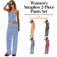 thumbnail image 1 of Womens Striped 2 Piece Sets Summer Strapless Crop Tube Tops Wide Leg Pants Matching Loungewear Set Vacation Outs, 1 of 7