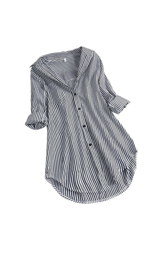 Womens Striped Button Down Shirts Classic Long Sleeve Stylish Collared Office Work Blouses Tops Oversized Tshirts Shirts