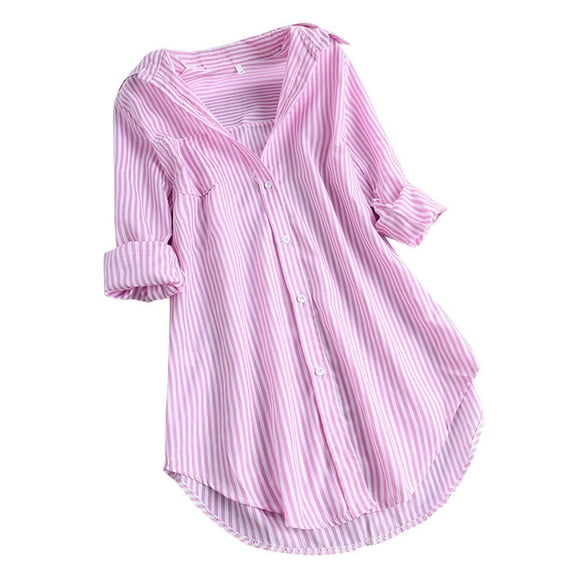 Womens Striped Button Down Shirts Classic Long Sleeve Stylish Collared Office Work Blouses Tops Oversized Tshirts Shirts