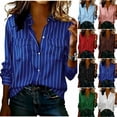 thumbnail image 1 of Womens Striped Button Down Shirts with Pockets Collared Long Sleeve Business Casual Dressy Blouses Office Wear (XL, Blue), 1 of 6