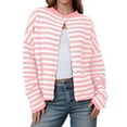 thumbnail image 1 of Womens Striped Cardigan Casual Long Sleeve Open Front Button down Loose Knit Lightweight Fall Sweaters (M, Pink), 1 of 2