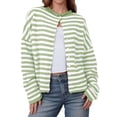 thumbnail image 1 of Womens Striped Cardigan Casual Long Sleeve Open Front Button down Loose Knit Lightweight Fall Sweaters (XL, Green), 1 of 2