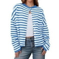 thumbnail image 1 of Womens Striped Cardigan Casual Long Sleeve Open Front Button down Loose Knit Lightweight Fall Sweaters (XL, Sky Blue), 1 of 1