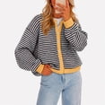 thumbnail image 1 of Womens Striped Cardigan Sweaters Long Sleeve Button Up Knit Tops Fall Winter Oversized Color Block Loose Open Front Casual Cardigan M, 1 of 7