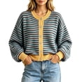thumbnail image 1 of Womens Striped Cardigan Sweaters Long Sleeve Button Up Knit Tops Oversized Button Down Fall Winter Cardigan (Z001#-Coffee XL), 1 of 5