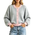 thumbnail image 1 of Womens Striped Cardigan Sweaters Long Sleeve Button Up Knit Tops Oversized Button Down Fall Winter Cardigan (Z001#-Grey L), 1 of 5