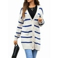 thumbnail image 1 of Womens Striped Cardigan Sweaters Long Sleeve V Neck Open Front Button Down Knit Cardigan Cream White L, 1 of 8