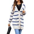 thumbnail image 1 of Womens Striped Cardigan Sweaters Long Sleeve V Neck Open Front Button Down Knit Cardigan Cream White M, 1 of 10