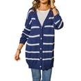thumbnail image 1 of Womens Striped Cardigan Sweaters Long Sleeve V Neck Open Front Button Down Knit Cardigan Navy Blue S, 1 of 9