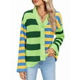 thumbnail image 1 of Womens Striped Cardigan Sweaters V Neck Open Front Button Up Color Block Fuzzy Loose Knit Coats Green & Yellow S, 1 of 8
