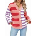 thumbnail image 1 of Womens Striped Cardigan Sweaters V Neck Open Front Button Up Color Block Fuzzy Loose Knit Coats Pink S, 1 of 6