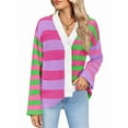 thumbnail image 1 of Womens Striped Cardigan Sweaters V Neck Open Front Button Up Color Block Fuzzy Loose Knit Coats Rose Red XL, 1 of 6