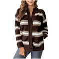 thumbnail image 1 of Womens Striped Cardigan with Buttons Crew Neck Long Sleeve Open Front Sweater Lightweight Casual Loose Knitted Coat (Brown M), 1 of 6