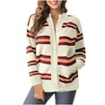 thumbnail image 1 of Womens Striped Cardigan with Buttons Crew Neck Long Sleeve Open Front Sweater Lightweight Casual Loose Knitted Coat (White XL), 1 of 6