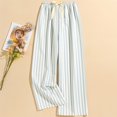 thumbnail image 1 of Womens Striped Casual Straight Leg Pant Summer Elastic Waist Baggy Lounge Trousers Trendy Color Block Beach Outfits Sky Blue Free, 1 of 3