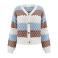 thumbnail image 1 of Womens Striped Chunky Cardigan Sweaters Button Up Color Block Long Sleeve Knit Sweater Fall Trendy Clothes Blue, S, 1 of 4