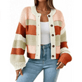 thumbnail image 1 of Womens Striped Chunky Cardigan Sweaters Fall Trendy Color Block Long Sleeve Knit Sweater Tops, 1 of 7