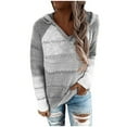 thumbnail image 1 of Womens Striped Color Block Hoodies Fashion V Neck Knit Sweater Pullovers Long Sleeve Oversize Pullover Loose Fit Plus Size Hooded Sweatshirt, 1 of 4