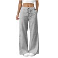 thumbnail image 1 of Womens Striped Cotton Linen Pants Low Rise Wide Leg Trendy Drawstring Elastic Waist Casual Trouser With Pockets, 1 of 7