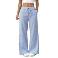 thumbnail image 1 of Womens Striped Cotton Linen Pants Low Rise Wide Leg Trendy Drawstring Elastic Waist Casual Trouser With Pockets, 1 of 6