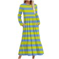 thumbnail image 1 of Womens Striped Dresses Casual Long Sleeve Crew Neck Loose Fit Ruffle Hem Flowy Long Dress With Pockets, 1 of 4