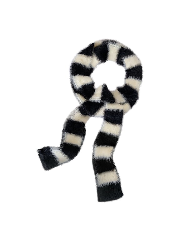 Womens Striped Fuzzy Scarf Fall Fashion Scarves Two Tone Everyday Wear Neck Wrap Outdoor Fall Accessories Winter Scarf for Women Lightweight Cold Weather Wear Soft Cozy Casual