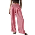 thumbnail image 1 of Womens Striped Gingham Palazzo Pants Wide Leg High Waisted Lounge Pajama Pants Cute Pull On Plaid Trousers with Pockets, 1 of 7