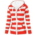 thumbnail image 1 of Womens Striped Hoodie Jacket Full Zip Up Hooded Sweatshirt Outerwear Drawstring Pocketed Fall Spring Casual Coat (S, Red), 1 of 4