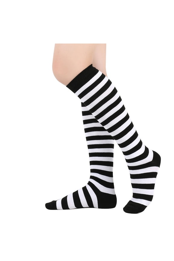 Womens Striped Knee High Socks Girls Funny Novelty Athletic Colorful Stripe Cute Stockings Tube Socks Black One Size
