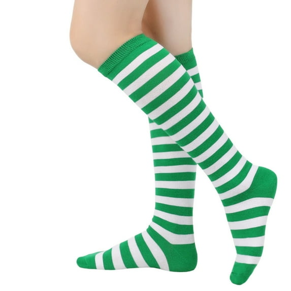 Womens Striped Knee High Socks Girls Funny Novelty Athletic Colorful Stripe Cute Stockings Tube Socks Green One Size