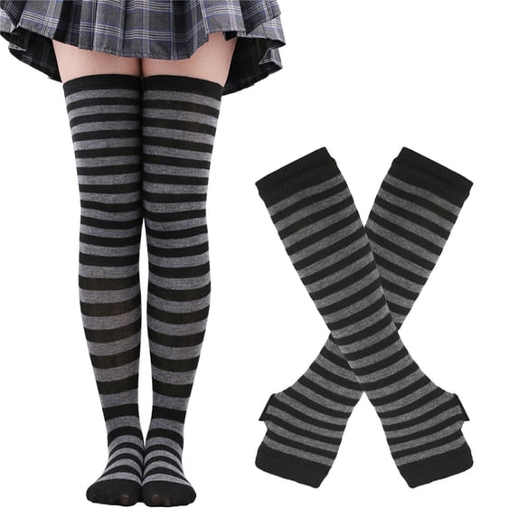 Womens Striped Knee High Socks Long Stockings Ribbed Cuff Stretchy Soft Leg Wear for Winter Xmas Casual Comfort