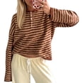 thumbnail image 1 of Womens Striped Knit Sweater Long Sleeve Half Button Pullover Top Oversized Casual Fall Knitwear, 1 of 1