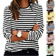 thumbnail image 1 of Womens Striped Knit Top Long Sleeve Crew Neck Ribbed Detail Comfort Basic Tee, 1 of 7