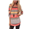 thumbnail image 1 of Womens Striped Knitted Fashion Button Detail Roll Tab Sleeve Multicolor Uneven Hem Colorblock Tunic Blouse Top XL, 1 of 7