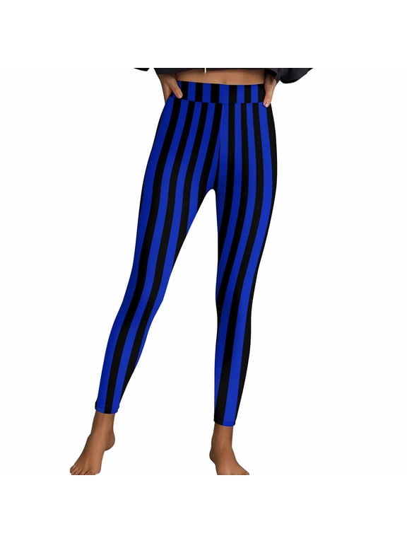 Womens Striped Legging Pants Slim-Fit Stretch Yoga Workout Running Leggings Festival Soft Pilate Clothes Blue, 3XL
