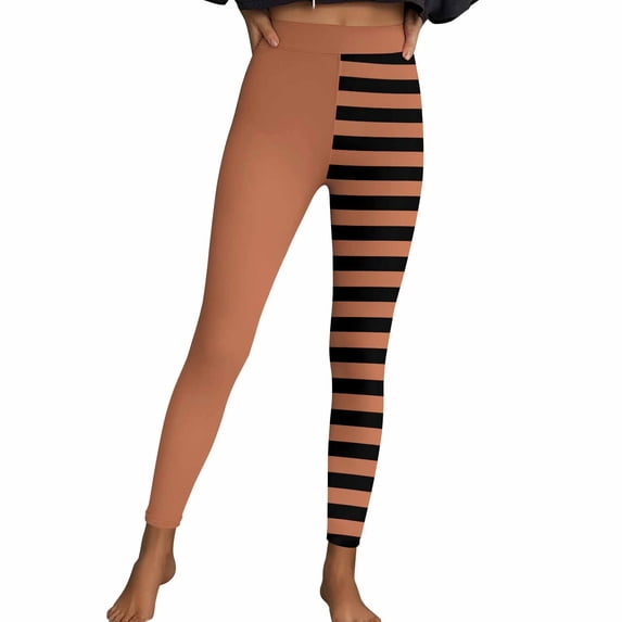 Womens Striped Legging Pants Slim-Fit Stretch Yoga Workout Running Leggings Festival Soft Pilate Clothes Gold, L