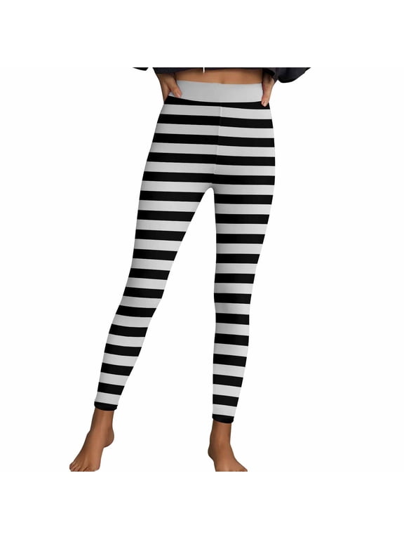 Womens Striped Legging Pants Slim-Fit Stretch Yoga Workout Running Leggings Festival Soft Pilate Clothes White, 3XL