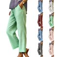 thumbnail image 1 of Womens Striped Linen Pants Wide Leg Drawstring Elastic Waist Summer Beach Casual Loose Lightweight Lounge Pants Green S, 1 of 4