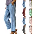 thumbnail image 1 of Womens Striped Linen Pants Wide Leg Drawstring Elastic Waist Summer Beach Casual Loose Lightweight Lounge Pants Light Blue M, 1 of 4