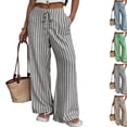 thumbnail image 1 of Womens Striped Linen Wide Leg Pants Drawstring Waist Loose Palazzo Pants with Side Pockets Summer Beach Boho Trousers Gray XXL, 1 of 7