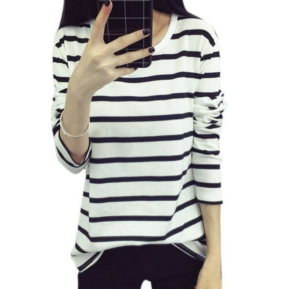 Womens Striped Long Sleeve Cotton T Shirts Blouse Tops