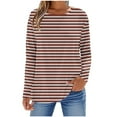 thumbnail image 1 of Womens Striped Long Sleeve Shirt Boat Neck Color Block Tops Loose Fit Comfy Cotton Tshirt Basic Fall Tunic Tee, 1 of 4