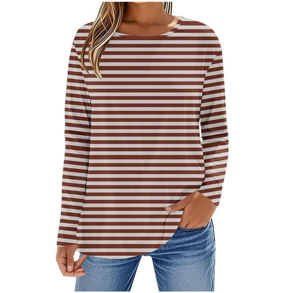 Womens Striped Long Sleeve Shirt Boat Neck Color Block Tops Loose Fit Comfy Cotton Tshirt Basic Fall Tunic Tee